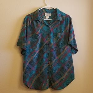 Vintage Teddi Funky Paisley Plaid Blouse Womens XL